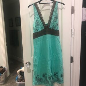 TURQUOISE AND BROWN HALTER DRESS
